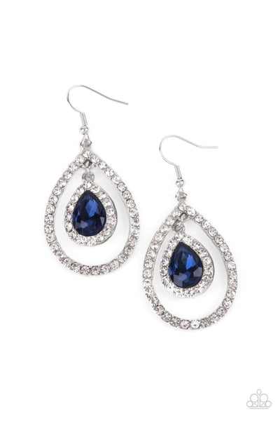 BLUSHING BRIDE - BLUE TEARDROP GEM SILVER EARRINGS - PAPARAZZI