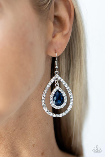 BLUSHING BRIDE - BLUE TEARDROP GEM SILVER EARRINGS - PAPARAZZI