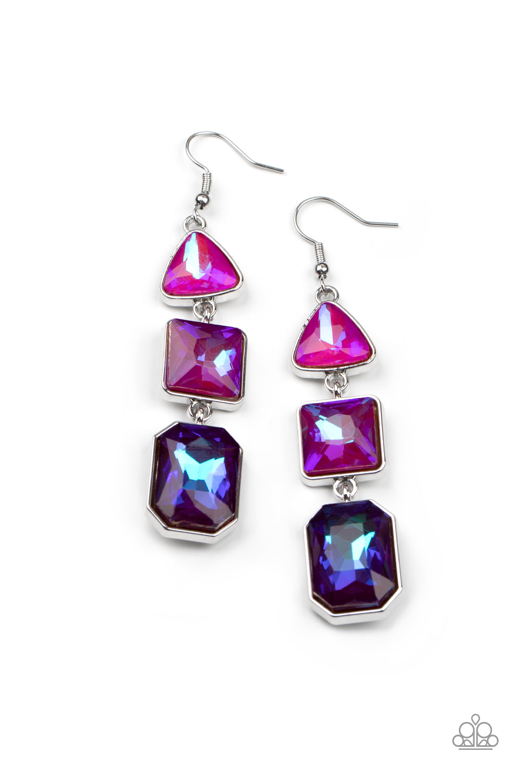COSMIC CULTURE - PURPLE PINK BLUE UV SHIMMER GEM SILVER EARRINGS - PAPARAZZI