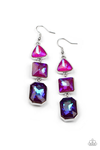 COSMIC CULTURE - PURPLE PINK BLUE UV SHIMMER GEM SILVER EARRINGS - PAPARAZZI