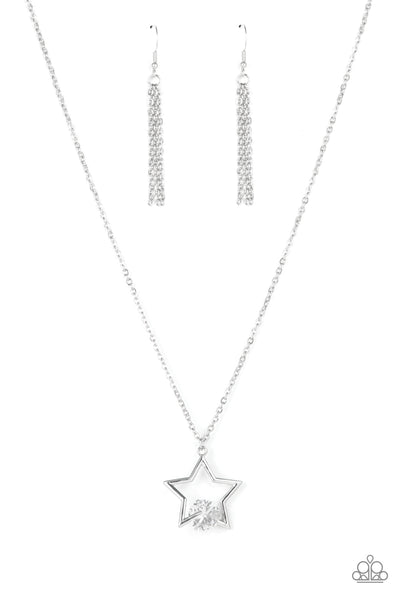 STARRY FIREWORKS - WHITE GEM SILVER STAR PENDANT NECKLACE - PAPARAZZI