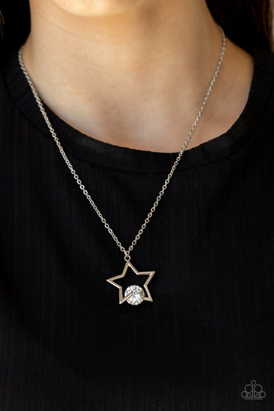 STARRY FIREWORKS - WHITE GEM SILVER STAR PENDANT NECKLACE - PAPARAZZI