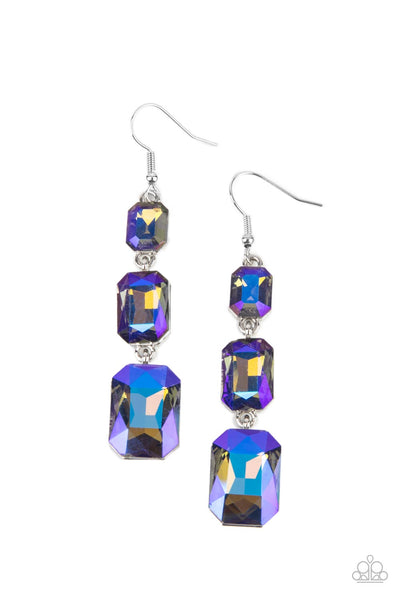 COSMIC RED CARPET - BLUE AND GOLD UV SHIMMER IRIDESCENT GEM SILVER EARRINGS - PAPARAZZI