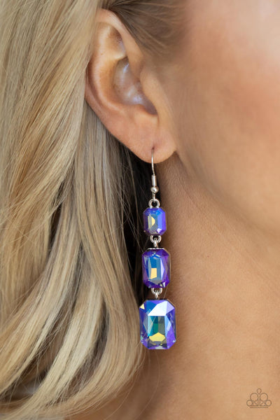 COSMIC RED CARPET - BLUE AND GOLD UV SHIMMER IRIDESCENT GEM SILVER EARRINGS - PAPARAZZI