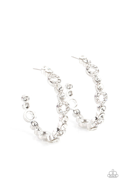SWOON-WORTHY SPARKLE - WHITE RHINESTONE HOOP EARRINGS - PAPARAZZI
