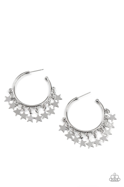 HAPPY INDEPENDENCE DAY - SILVER STAR HOOP EARRINGS - PAPARAZZI