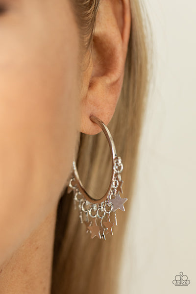 HAPPY INDEPENDENCE DAY - SILVER STAR HOOP EARRINGS - PAPARAZZI