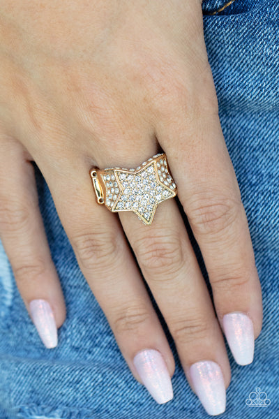 HERE COME THE FIREWORKS - GOLD RHINESTONE STAR RING - PAPARAZZI