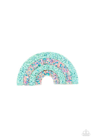 RAINBOW REFLECTIONS - BLUE AND IRIDESCENT SPARKLES RAINBOW HAIR CLIP - PAPARAZZI