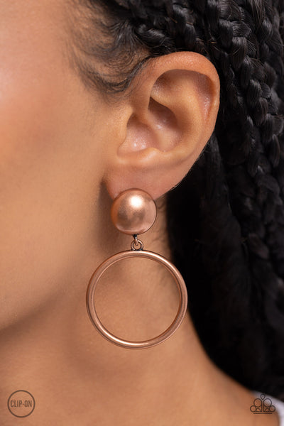 CLASSIC CANDESCENCE - COPPER CIRCLE CLIP-ON EARRINGS - PAPARAZZI
