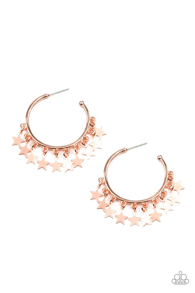 HAPPY INDEPENDENCE DAY - COPPER SHINY STAR HOOP EARRINGS - PAPARAZZI