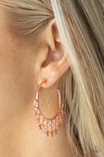 HAPPY INDEPENDENCE DAY - COPPER SHINY STAR HOOP EARRINGS - PAPARAZZI