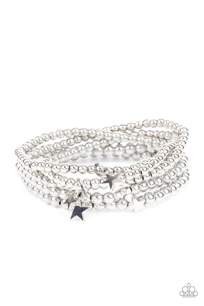 AMERICAN ALL-STAR - SILVER STAR BEAD STRETCHY BRACELET - PAPARAZZI