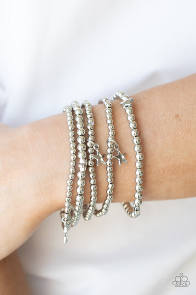 AMERICAN ALL-STAR - SILVER STAR BEAD STRETCHY BRACELET - PAPARAZZI