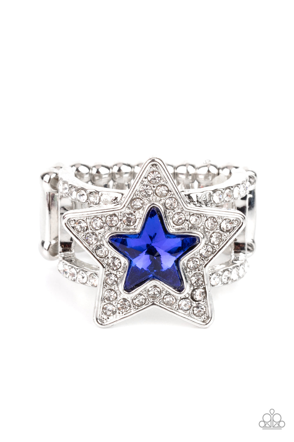 ONE NATION UNDER SPARKLE - BLUE STAR GEM SILVER RING - PAPARAZZI