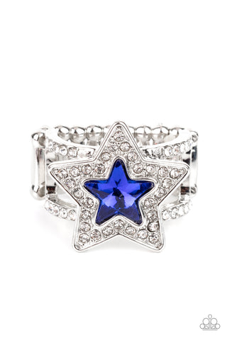 ONE NATION UNDER SPARKLE - BLUE STAR GEM SILVER RING - PAPARAZZI