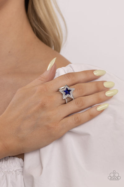 ONE NATION UNDER SPARKLE - BLUE STAR GEM SILVER RING - PAPARAZZI