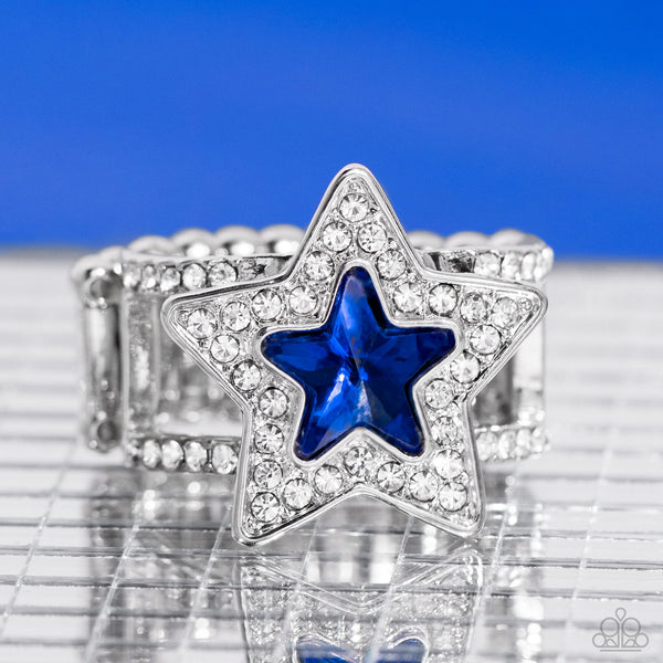 ONE NATION UNDER SPARKLE - BLUE STAR GEM SILVER RING - PAPARAZZI