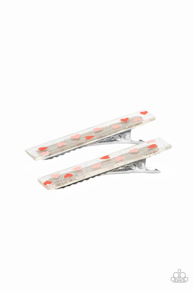 COLOR ME CUPID - MULTI RED AND PINK HEART HAIR CLIPS - PAPARAZZI