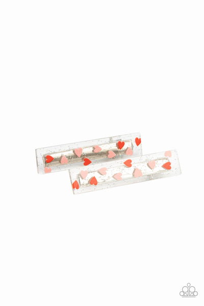 COLOR ME CUPID - MULTI RED AND PINK HEART HAIR CLIPS - PAPARAZZI