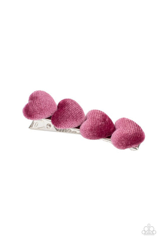 VELVET VALENTINE - PINK FABRIC HEART HAIR CLIP - PAPARAZZI