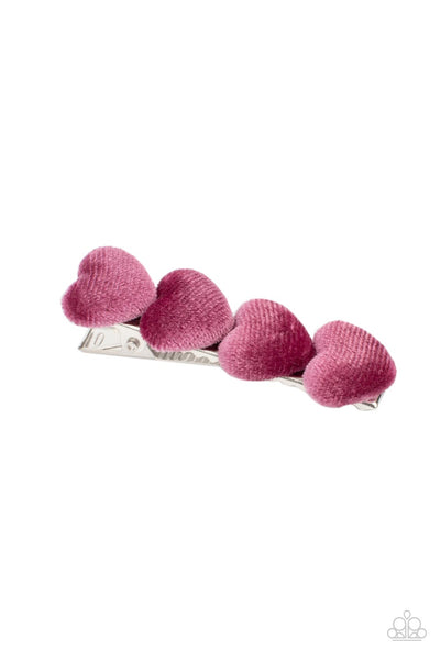 VELVET VALENTINE - PINK FABRIC HEART HAIR CLIP - PAPARAZZI