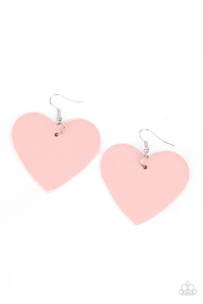 COUNTRY CRUSH - PINK LEATHER HEART EARRINGS - PAPARAZZI