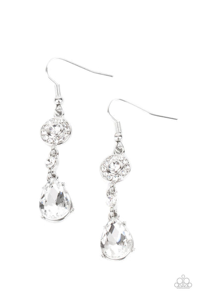 GRACEFUL GLIMMER - WHITE RHINESTONE SILVER EARRINGS - PAPARAZZI