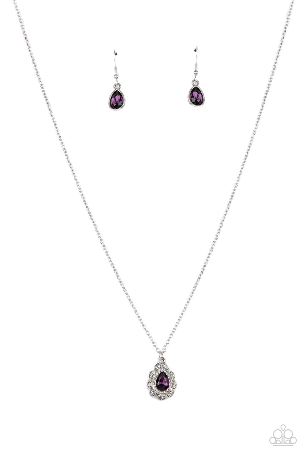 VINTAGE VALIDATION - PURPLE GEM WHITE RHINESTONE DAINTY SILVER NECKLACE - PAPARAZZI