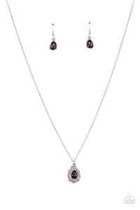 VINTAGE VALIDATION - PURPLE GEM WHITE RHINESTONE DAINTY SILVER NECKLACE - PAPARAZZI