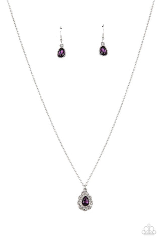 VINTAGE VALIDATION - PURPLE GEM WHITE RHINESTONE DAINTY SILVER NECKLACE - PAPARAZZI