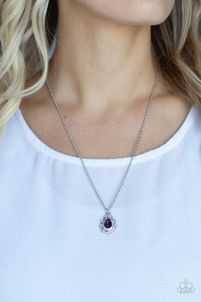 VINTAGE VALIDATION - PURPLE GEM WHITE RHINESTONE DAINTY SILVER NECKLACE - PAPARAZZI