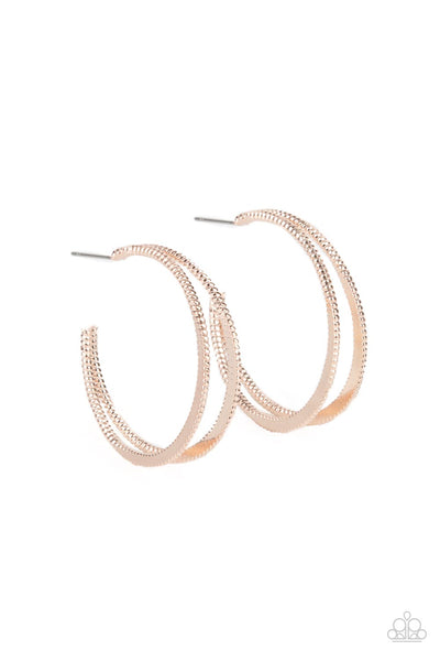 RUSTIC CURVES - ROSE GOLD DOUBLE HOOP EARRINGS - PAPARAZZI