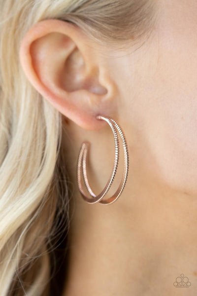 RUSTIC CURVES - ROSE GOLD DOUBLE HOOP EARRINGS - PAPARAZZI