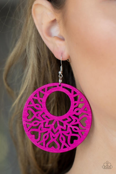 TROPICAL REEF - PINK WOOD FILIGREE CIRCLE EARRINGS - PAPARAZZI