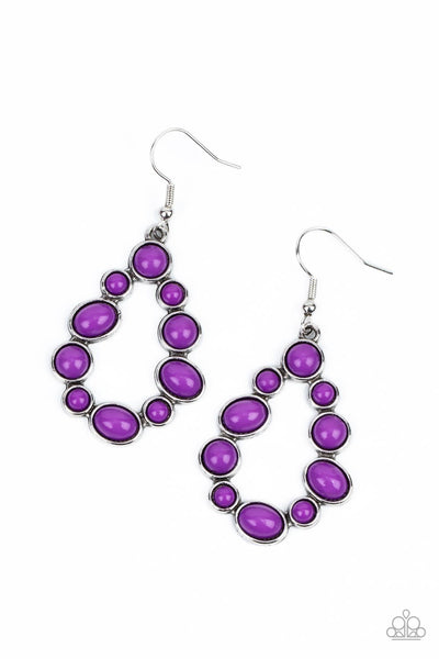 POP-ULAR PARTY - PURPLE BEAD TEARDROP SILVER EARRINGS - PAPARAZZI