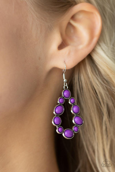 POP-ULAR PARTY - PURPLE BEAD TEARDROP SILVER EARRINGS - PAPARAZZI