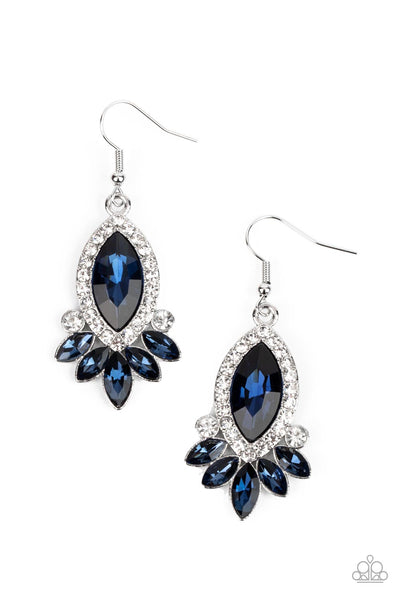 PRISMATIC PARADE - BLUE GEM WHITE RHINESTONE SILVER EARRINGS - PAPARAZZI