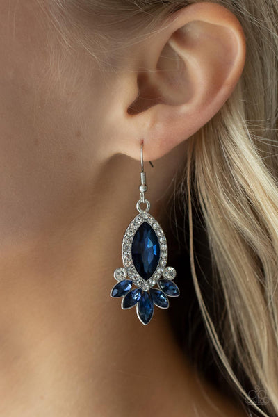 PRISMATIC PARADE - BLUE GEM WHITE RHINESTONE SILVER EARRINGS - PAPARAZZI