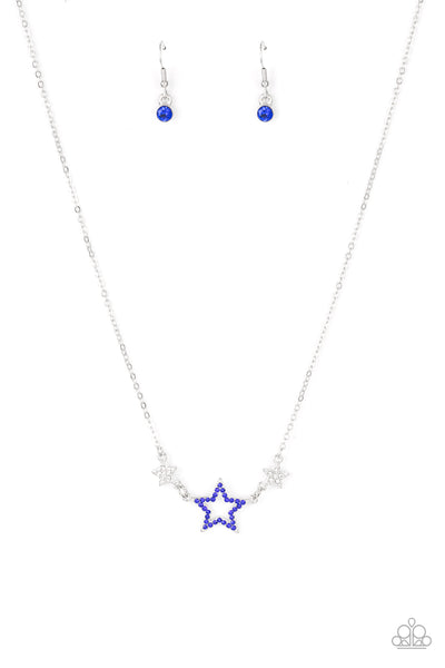 UNITED WE SPARKLE - BLUE RHINESTONE STAR SILVER NECKLACE - PAPARAZZI