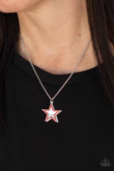 AMERICAN ANTHEM - RED RHINESTONE SILVER STAR NECKLACE - PAPARAZZI