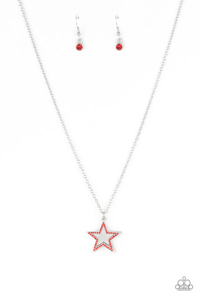 AMERICAN ANTHEM - RED RHINESTONE SILVER STAR NECKLACE - PAPARAZZI