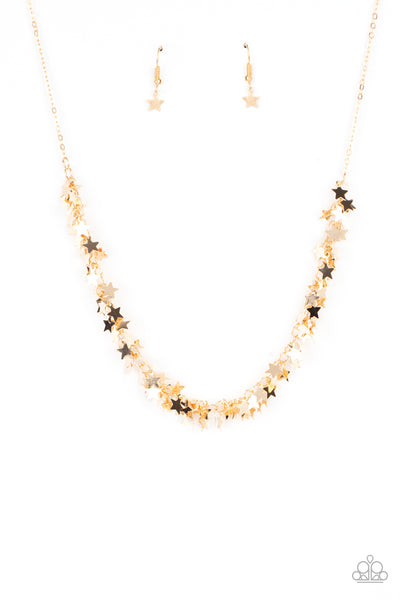 STARRY ANTHEM - GOLD STAR CLUSTER NECKLACE - PAPARAZZI