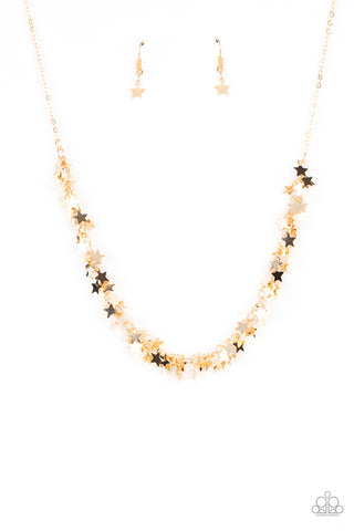 STARRY ANTHEM - GOLD STAR CLUSTER NECKLACE - PAPARAZZI
