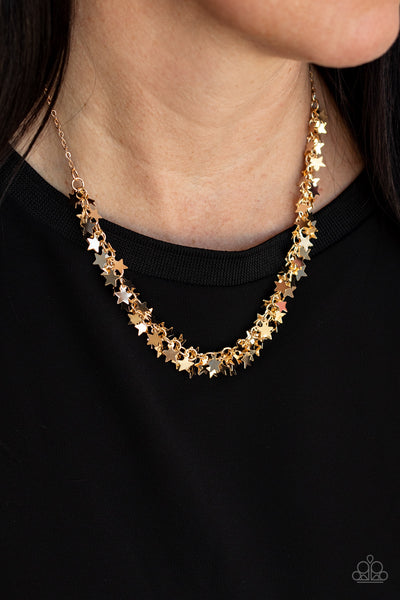 STARRY ANTHEM - GOLD STAR CLUSTER NECKLACE - PAPARAZZI