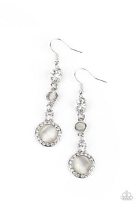 EPIC ELEGANCE - WHITE RHINESTONE AND CAT'S EYE STONE SILVER EARRINGS - PAPARAZZI