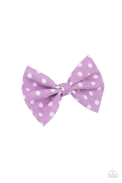 POLKA DOT DELIGHT - PURPLE FABRIC BOW HAIR CLIP - PAPARAZZI