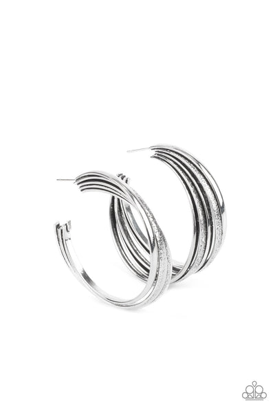 IN SYNC - SILVER HOOP EARRINGS - PAPARAZZI