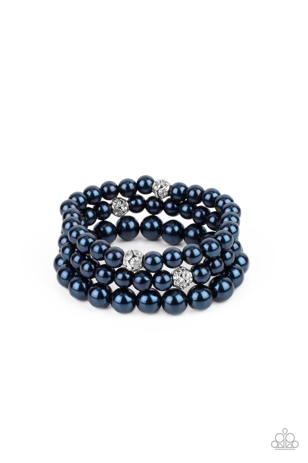 HERE COMES THE HEIRESS - BLUE PEARL WHITE RHINESTONE STRETCHY BRACELET SET - PAPARAZZI