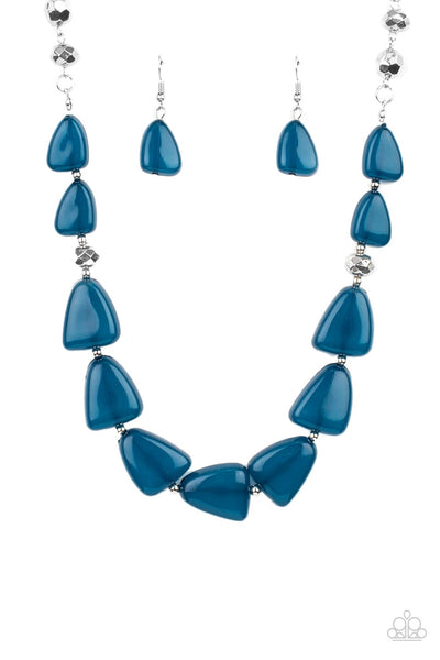 TENACIOUSLY TANGY - BLUE TRIANGLE BEAD SILVER ACCENT NECKLACE - PAPARAZZI